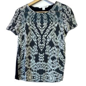 Diane Von Furstenberg DvF Angela Silk Top Sz 2 Panther Lace Black Animal Print